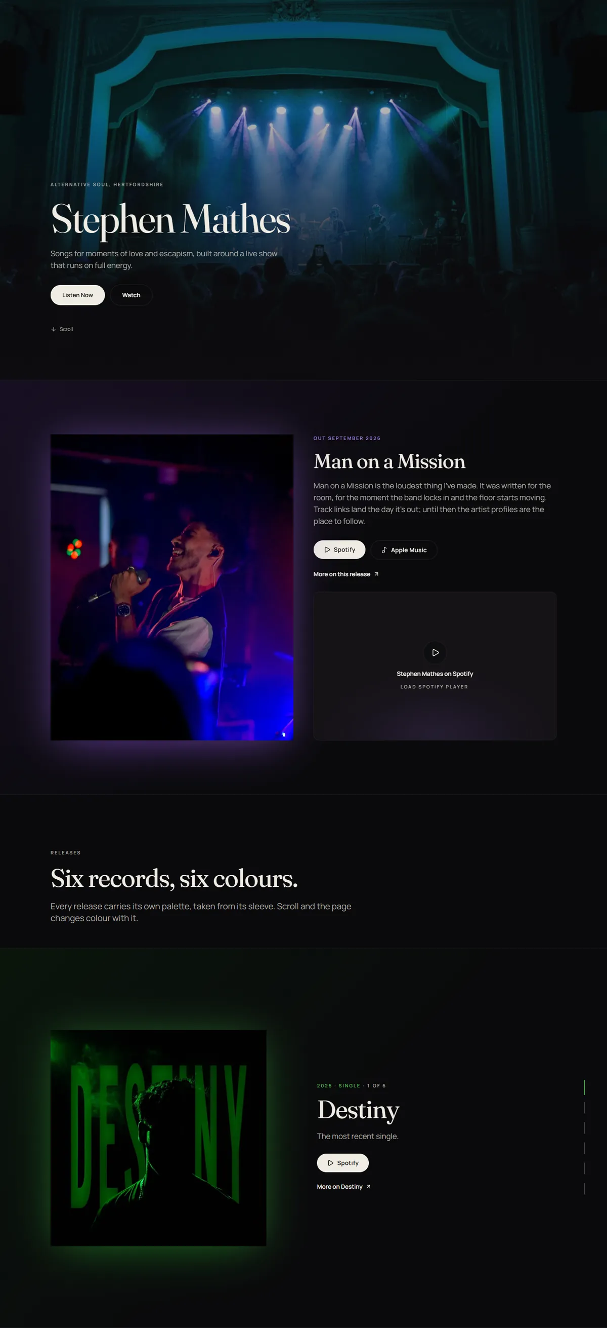 The Stephen Mathes homepage, built by KORCO, being scrolled on screen